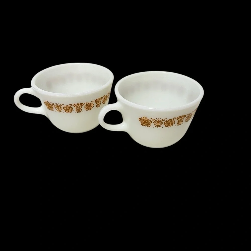 Pyrex Butterfly Gold 8 Ounce Coffee or Tea Cups Microwave Safe